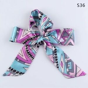 Silk-Feel Geometric Hair Bow in Turquoise & Pink